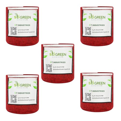 Image of Geo Fabric Grow Bags for Plants 4X4 Inch (Pack of 5) | 400 GSM Heavy Duty UV-Protected Round Maroon Colour Plant Bags for Terrace and Vegetable Gardening | Strong & Reusable|