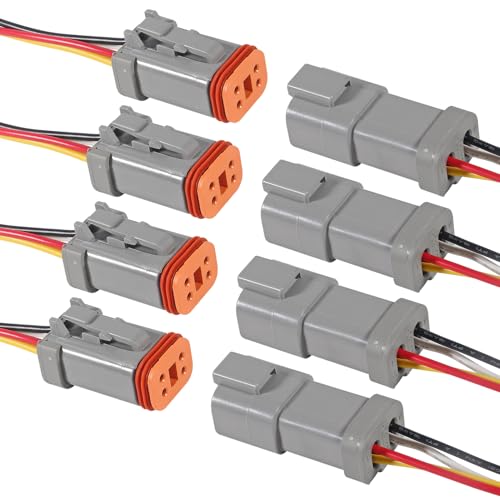 XIITIA 4 pares de conectores DT impermeables de 4 pines macho y hembra con cable de 18 AWG de 150 mm para coche, camión, barco, luz de trabajo LED, etc