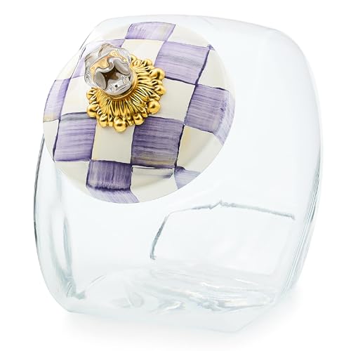 MACKENZIE-CHILDS Glass Sweets Jar with Lid, Purple-and-White Violet Check