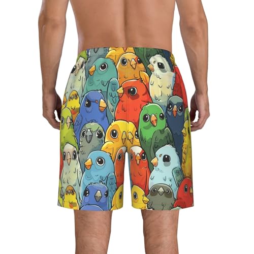 Men's Quick Dry Swim Shorts Cute Colorful Birds Cartoon Drawing Beach Trunks with Pockets2