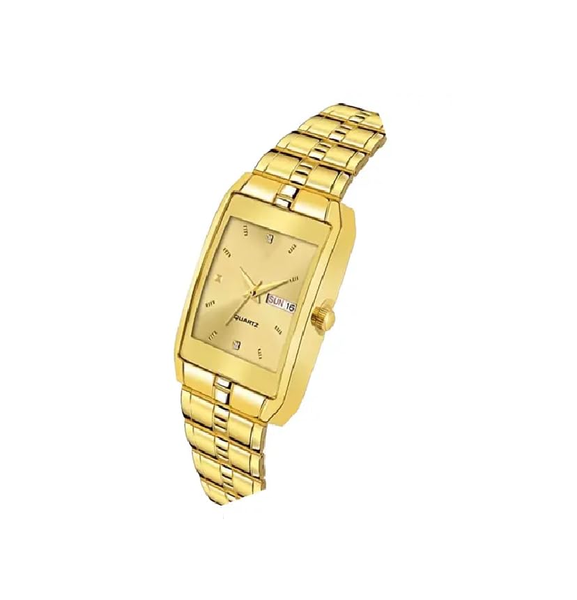 Image of Gold Plated Analogue Quartz Watch with Day & Date for Men, Gold Strap Casual Watch