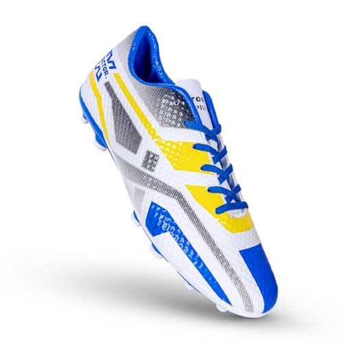 Vector X Rapid 2.0 3D Texture TPU Fusing | TPU Sole | Unique Design | Comfortable| Socce/Football Stud | Men, Youth, Boys (White-Blue) Size-9