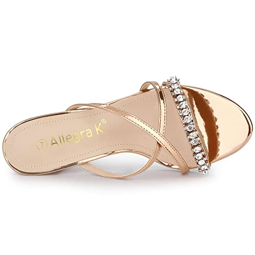Allegra K Allegra K Women's Cross Strap Rhinestone Block Heel Rose Gold Slide Sandals - 5.5 M US