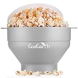EcoEarth Microwave Popcorn Maker (Earl Gray) - Collapsible Food-Grade Silicone Popcorn Popper Bowl w/ Lid - Hot Air Popper at Home for Family Movie Nights - BPA-Free & Dishwasher Safe