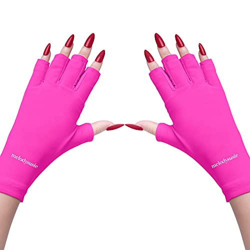 MelodySusie Protection UV Glove for Nail Lamp, Professional UPF50+ Gel Manicure Gloves, Nail Art Skin Care Fingerless Anti UV Sun Glove Protect Hands from UV Harm(Rose)…