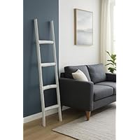 BISCOTTINI Bathroom Towel Ladder 39 x 7 x 132 cm – Decorative White Wood Ladder – Wooden Towel Rail – Bamboo Towel Rail – Metal Wall Towel Rail