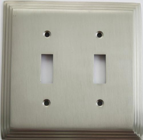 Satin Nickel Deco Step Style 2 Gang Toggle Switch Plate