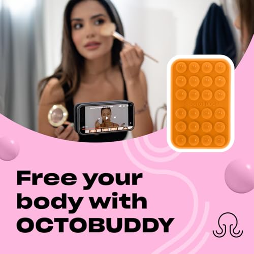 Image of OCTOBUDDY Classic MAX - Silicone Suction Phone Case Adhesive Mount - Hands-Free, Strong Grip Holder for Selfies and Videos - iPhone and Android Compatible - 2.6″ x 3.9″, Marigold