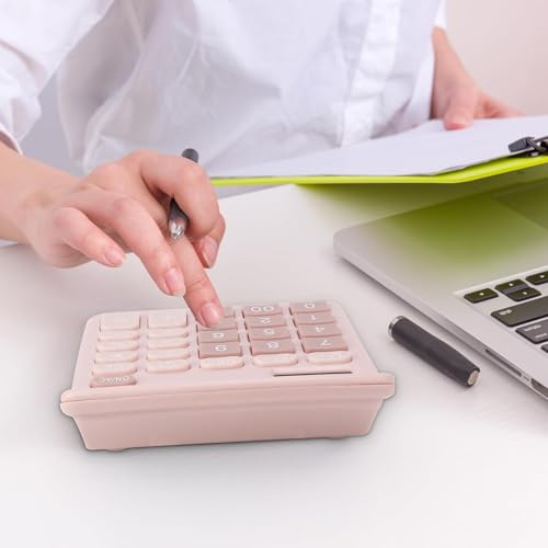 Image of 12-Digit Dual Power Desktop Calculator with Large LCD Display, Big Easy Press Buttons, Solar & Battery Operated, Portable Office & School Basic Calculator for Kids and Parents (Pink)