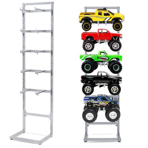 Image of AceOrbit Rc Car Stand 5 Layer Adjustable Wall Mount Car Display Rack with Screws Crawler 15 inch x 13 inch x 60 inch Storage System for 1 /10 1 /12 1 /18 1 /24 1 /32 Multiple Scale Cars /Trucks Stand Shelf(Silver)