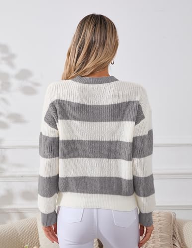 Image of Libsorge Womens Striped Sweater Oversized Cute Color Block Sweaters Spring 2026 Trendy Knit Crew Neck Thin Pullover