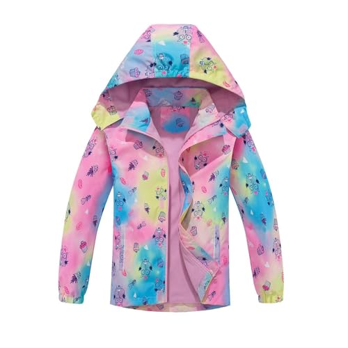 Toddler Girls Fleece Raincoat Hooded Print Zip 𝗪aterproof Outerwear Slim Fit Casual Warm Jacket with Pocket2