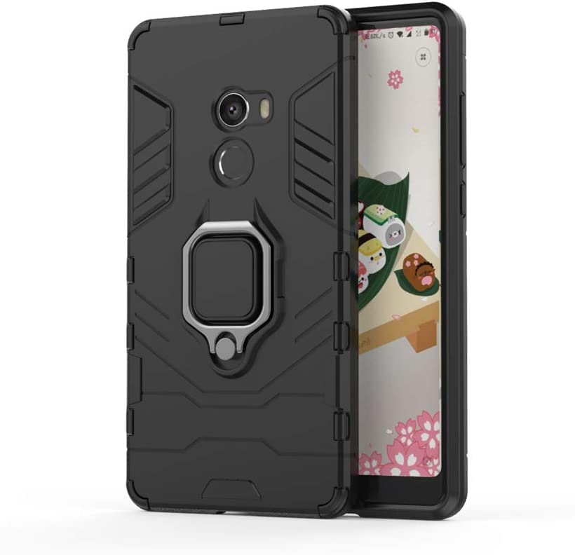 MUMOYAN Cover per Xiaomi Mi Mix 2 con 360 Gradi Girevole Anello, Armor Custodia con Supporto Magnetico Auto, Silicone TPU e PC Protettiva Bumper Case Cover, Nero