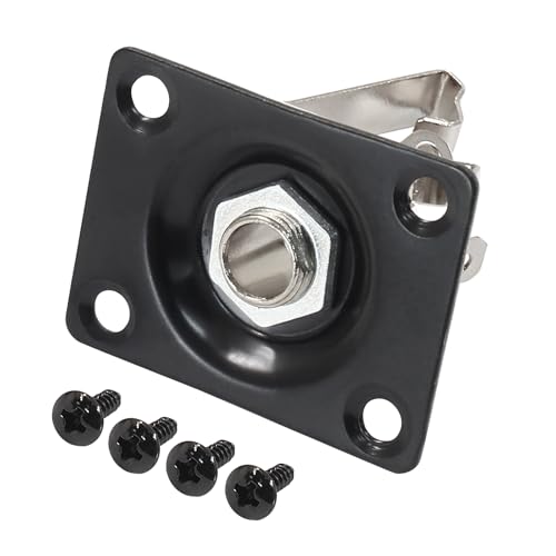 Murtenze Rectangular Metal 1/4 Output Jack Plate Input Jack Socket, Black Electric Bass Guitars Plug Guitar Input Jack Plate Electric Guitar Parts Replacement with Screws