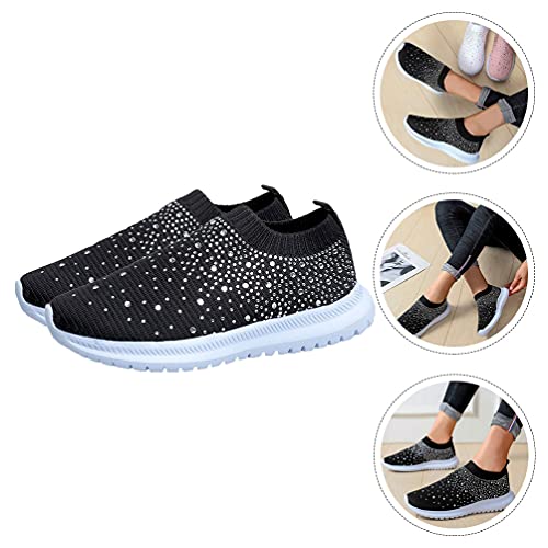 Women's Rhinestone Slip on Sneakers Breathable Mesh Sports Shoes Lightweight Casual Walking Shoes in Black3