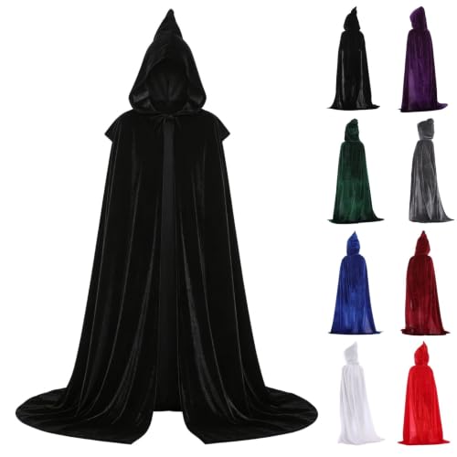 Kids Halloween Hooded Cape Velet Costume Cloak For Boys Girls Black 8-11 T - image 1
