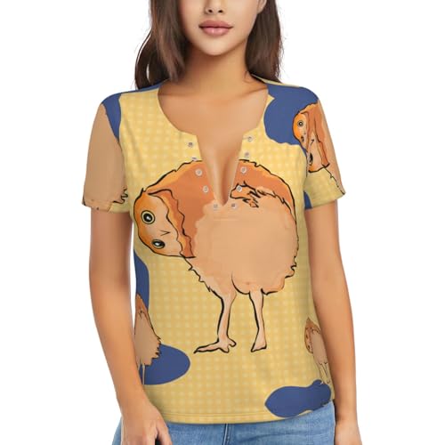 T-shirt col V profond hibou imprimé pour femmes