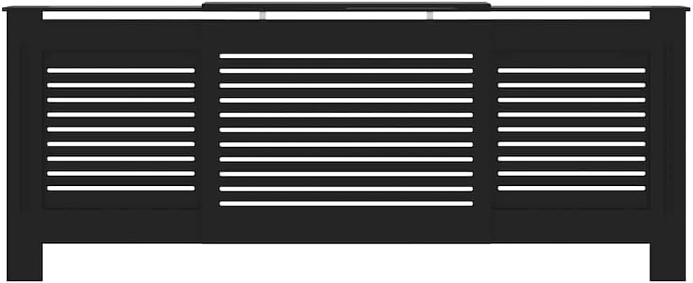 Radiator Cover Black 44.1"x7.5"x32.1" MDF Modern Slatted Design for Living Room Safety Protection and Display Shelf