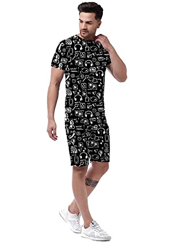 ELLITI Men's Casual Summer Night dress Soft Cotton Poly Lycra Digital Printed Casual Sleepwear & Launge(Lounge) Wear Nightdress, Regular Fit Round Neck Short Sleeves T-Shirt and shorts(Boxer) Pair set with Classic Pajama Shorts stylish Beach Wear Night Set night suit Dress for men