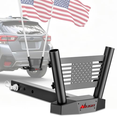 Image of Nilight Dual Hitch Mount Flagpole Holder fits 2 Inch Receivers