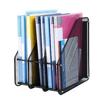 DHARM Desktop Organizer Magazine Case Metal File Rack File Holder Racks, Black (Metal) (3 Section)