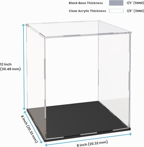 Image of Premium Acrylic Display Case for Collectibles, Action Figures & Toys | Transparent Dustproof Display Box with Black Base (8 inch L x 8 inch W x 12 inch H)
