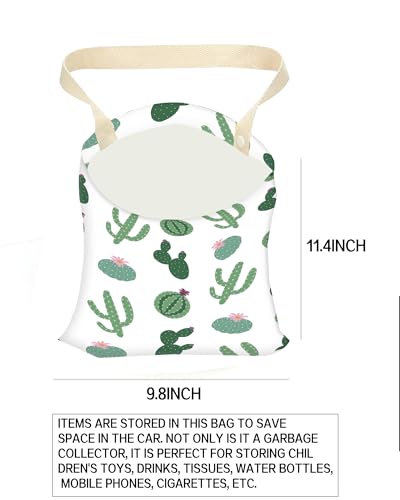 Image of Car Trash Can, Durable Hanging Car Trash Garbage Bag, Cute Automotive Garbage Cans Organizer, Cute Green Cactus
