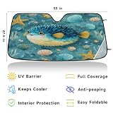 XIYOKRYON Puffer Fish Seashell Car Windshield Sunshade Foldable Front Window Sunshade Reflective Sun Visor, Universal Fits Cars, SUVs, Trucks (55'' x 27.5'')