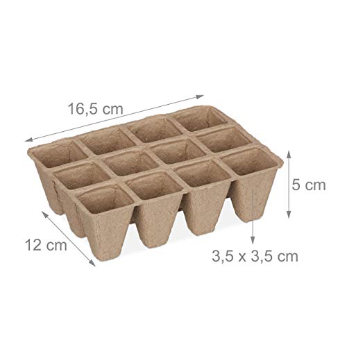 Relaxdays Anzuchttöpfe im Set, biologisch abbaubar, für Pflanzen, eckig, 204 Stück Pflanztöpfe, Zellulose, H: 5cm, beige