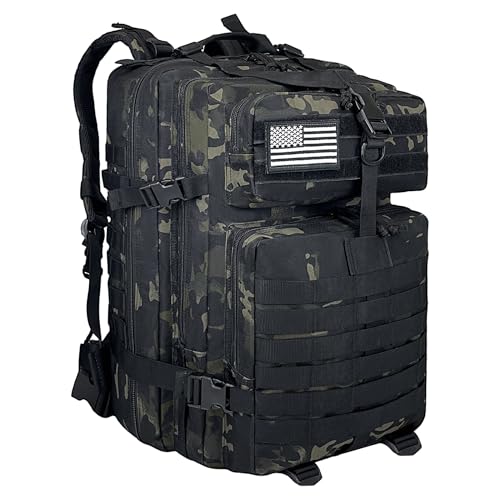 WENDING FORWARD Military Tactical Backpack for Men, 45L Bug Out Pack, Heavy Duty Large Molle Backpack for Outdoor, Hiking, Camping, Camouflage Black
