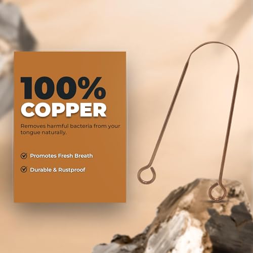 Image of Tongue Scraper for Adults by HOKIN (Copper 2Pcs Oral Care Pack), Copper Tongue Cleaners Reduce Bad Breath, 100% Copper Tough Scrapers Men and Women Hygiene Product