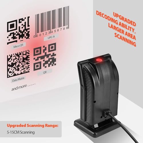 Image of MUNBYN Desktop Barcode Scanner, Omnidirectional Barcode Scanner, 1D 2D QR Barcode Scanner Wired, Hands-Free USB Barcode Reader for Supermarket, Restaurant, Retailers, Bookstore