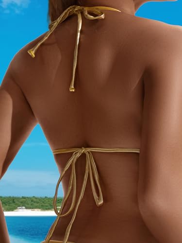 Rajputana Women Metallic Bikini Sets String Triangle Top and Bottoms Two Piece Swimsuit Bathing Suit4