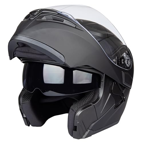 Helm für Motorräder Full-Face Motorcycle Helmet Tragbarer Integralhelme Flip-up Motorradhelm Zertifizierung von DOT (XXL, Matt schwarz)