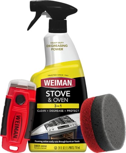 Weiman Heavy Duty Stove and Oven Cleaner 3 Piece Total Clean Kit, For Baked on Grease, Grime,...