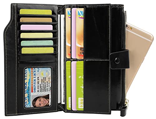 Image of YALUXE Women's RFID Real Leather Wallet with 21 Card Slots Phone Pocket