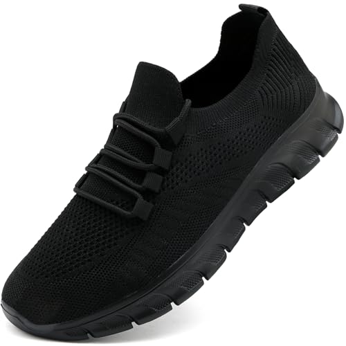 Trainers Mens Slip on Shoes Lightweight Running Walking Badminton Gym Tennis Sneakers Athletic Sports Black Size 9