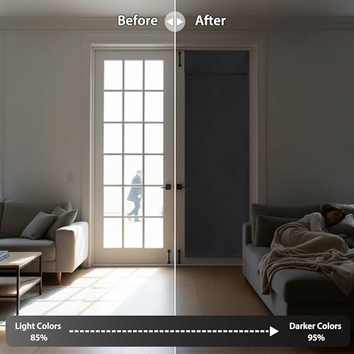 Image of RYB HOME Blackout French Door Curtain - Privacy Thermal Insulated Window Shades for Patio Kitchen Front Entry Back Door Glass Window, Self Adhesive No Drill, 1 Panel, 12 inch W x 72 inch L, Grey
