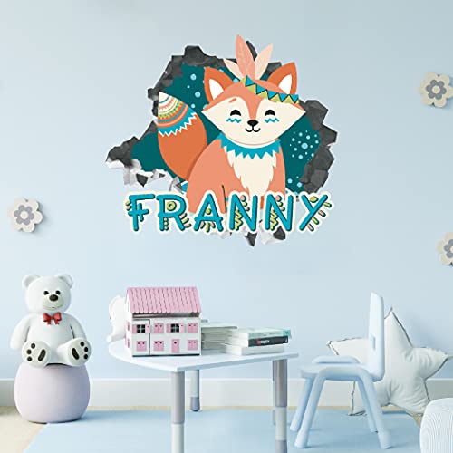 Zorro - Animales del Bosque - Cachorro -Maquillaje de Indios - Indios -Calcomanías de Vinilo Personalizadas con Nombre Pegatinas de Letras Calcomanías de Pared LE07 (127 cm x 117 cm) Cover