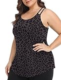 Grey Leopard Women's Plus Size Workout Tank Tops Racerback Loose Fit Sport Athletic Tops Yoga Running Shirts XXL