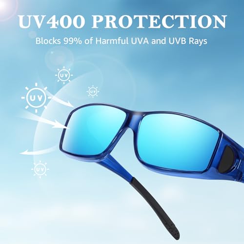 Image of TJUTR Polarized Fit Over Glasses Sunglasses for Men Women, Wrap Around UV400 Protection Sunglasses TS2611