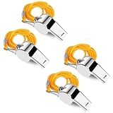 DXBNEZBC 4 silbatos de acero inoxidable, silbato de árbitro de metal con cordón dorado, silbatos deportivos de acero inoxidable para actividades al aire libre, árbitros, entrenadores, salvavidas