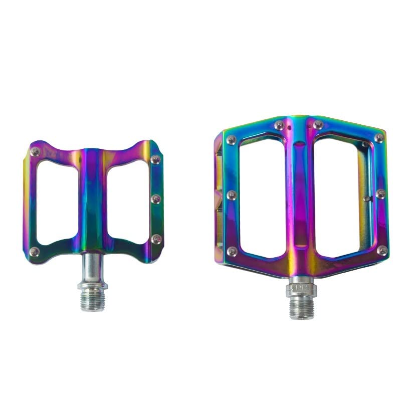 Pedale Fahrrad Fahrradpedal MTB Gute ultraleichte Legierungslager im Griff Flacher Pedal und Abfahrt Anti-Rutsch-Regenbogen-Plattform-Straßenbike-Pedale Fahrradpedale (Color : 1)