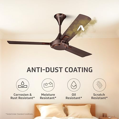 Image of V-Guard Exado Pro BS High Speed Ceiling Fan For Home | BEE 1 Star Rating | 370 RPM | Dust Repellent Technology | Easy to Clean | Choco Brown Matte |1200 mm