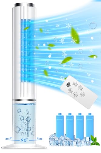 COOLECH 42 INCH Evaporative Air Cooler w/Remote &LED Touch Screen, 4 Mode &3 Speed, 1-Gal Tank for 15H Cooling, 12H Timer for Auto Off, 70°Oscillation Portable Swamp Cooler, Air Cooler for Room Patio