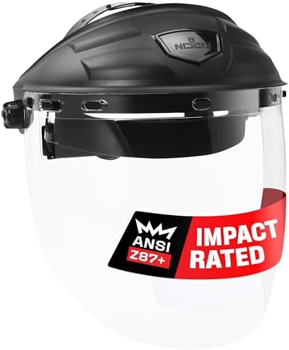 NoCry Premium Safety Face Shield for Grinding and Cutting — Clear Anti-Fog, Impact Resistant Visor and Adjustable Headgear — ANSI Z87.1 Certified for Industrial Use — Washable Sweatbands Included