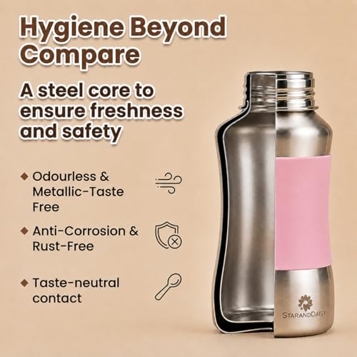 Image of StarAndDaisy Baby Milk Bottle for new Born /Infant /Toddler 140 ML SUS 304 Steel Baby Feeding Bottle for 0+ Months, BPA Free Leakproof, Anti Colic, Easy to Clean -Pink