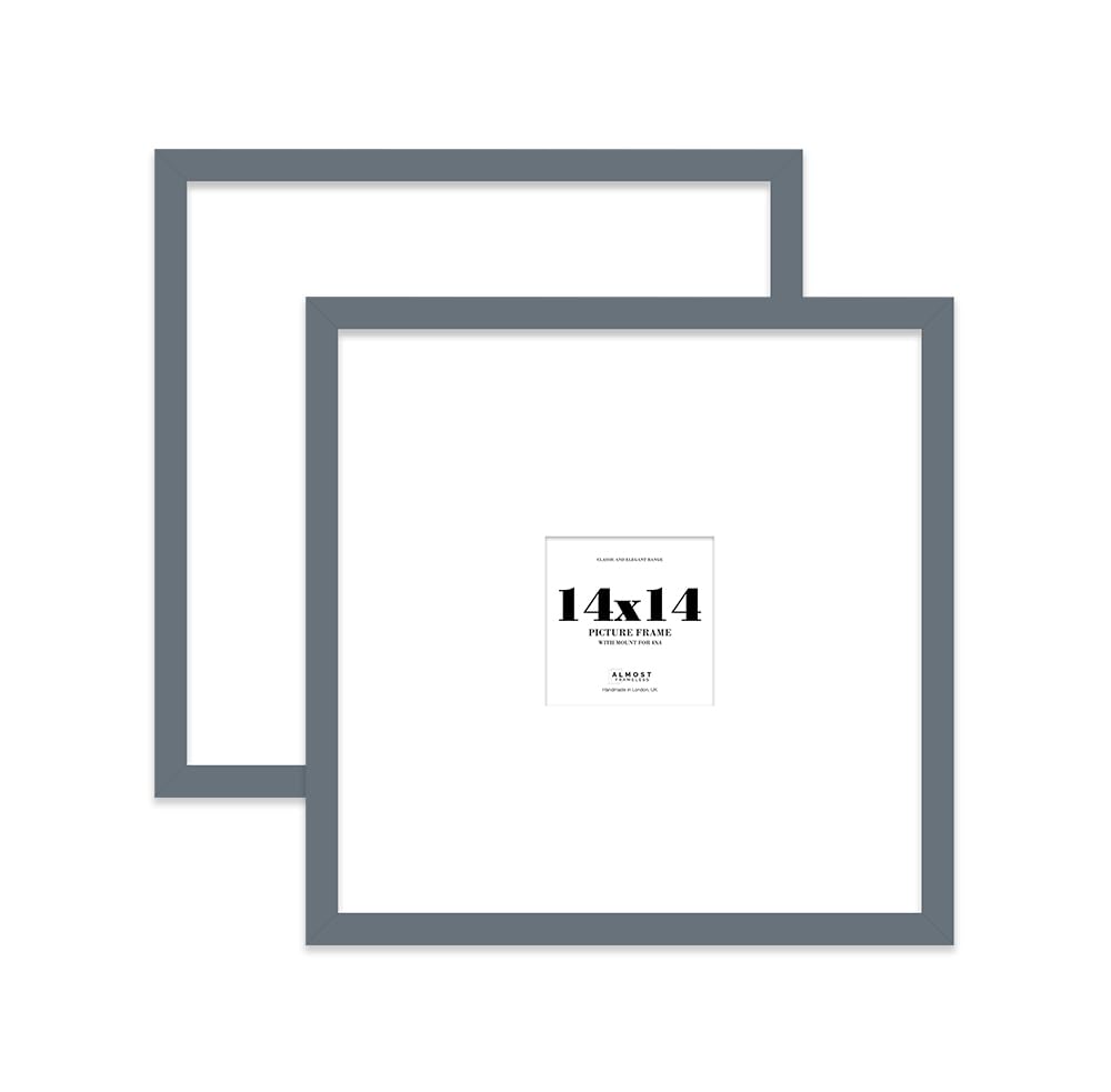 14x14 Grey Picture Frame with Large Mount for 4x4 Photos, Prints - Modern Square Wall Frame, Set of 2