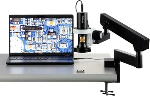 Image of AmScope DM756 Series 8.3MP All-in-One USB Digital Microscope - 0.7X-11.2X Magnification - Includes Articulating Arm & 60-LED Ring-Light