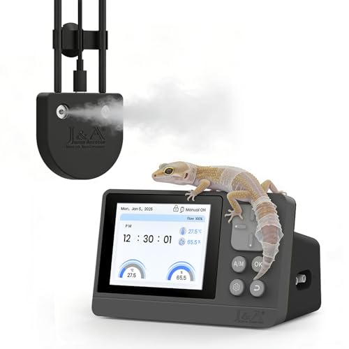 J&A Reptile Fogger, Automatic Mister for Reptile Tank & Terrarium Humidifier with Temp & Humidity Probe, Ideal for Amphibians, Paludarium, Vivarium (Grey & Black, New-Gen)